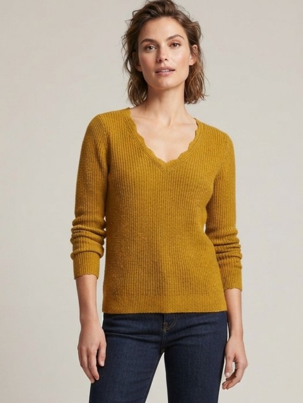 Boden Women's Alpaca Blend V-Neck Sweater in Mustard Yellow